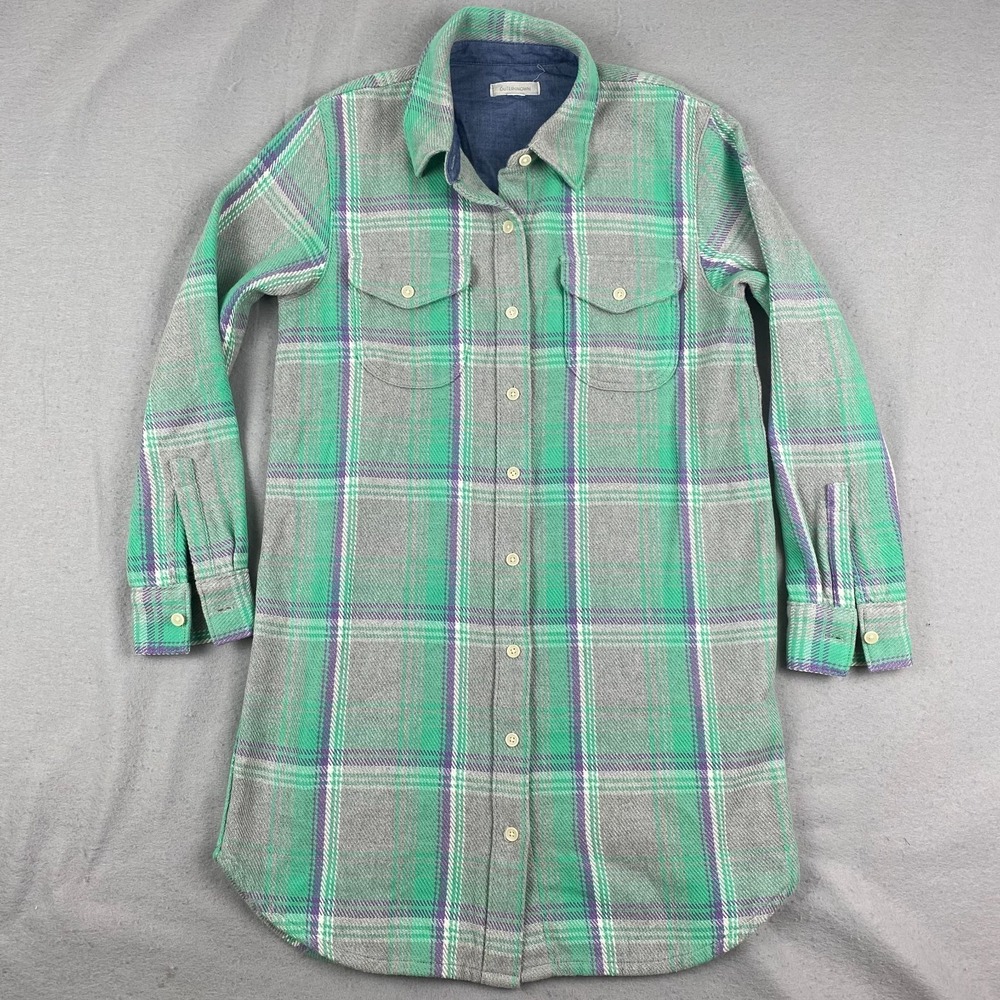Outerknown Flannel Blanket Shirt Dress Jacket Green Organic Cotton Women XS